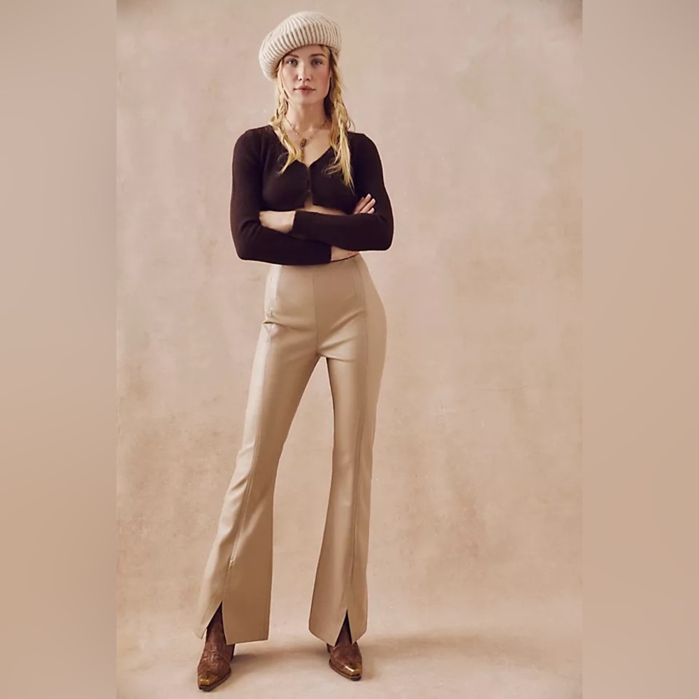 Free People We the Free Tan Slit Vegan Leather Pants